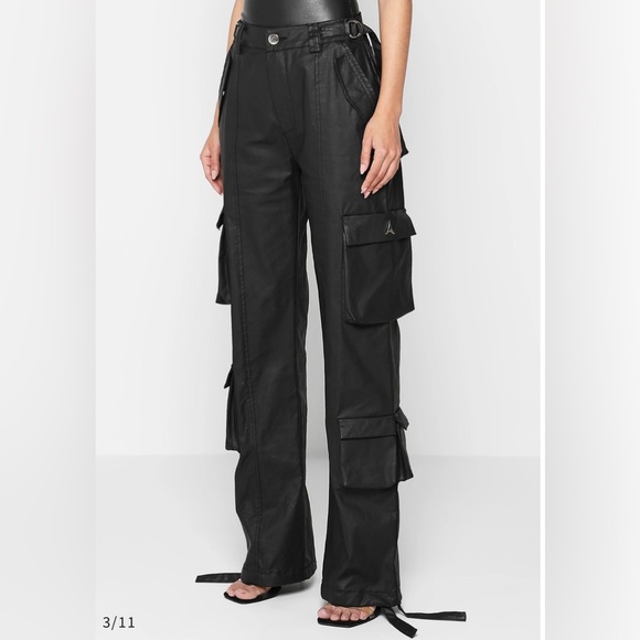 MID RISE WAXED CARGO PANTS - BLACK - Maniere de Voir US2 New - Picture 3 of 10